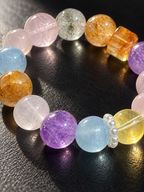 Additional view of natural Aquamarine, Citrine bracelet with 12mm beads with gemstone details