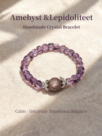 Natural Amethyst & Lepidolite Bracelet – Handmade Crystal Bracelet for Calm, Intuition & Emotional Healing