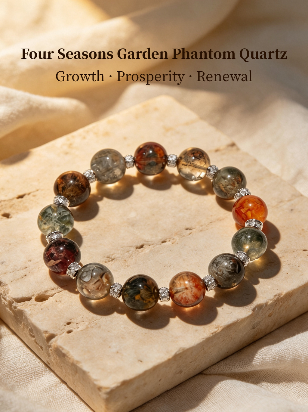 Natural Four Seasons Garden Phantom Quartz Bubble Bracelet – Handmade Crystal Bracelet for Growth, Prosperity & Positive Energy