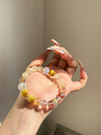 Additional view of natural Golden Tiger's Eye, Lemon Azeztulite (trade name) bracelet with 8mm beads with gemstone details