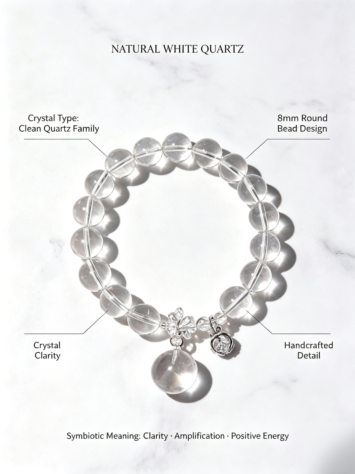 Natural White Quartz Bubble Bead Bracelet – Minimal Crystal Jewelry for Energy Cleansing, Calm & Everyday Luck