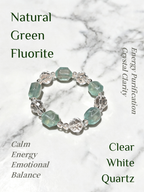 Natural Green Fluorite & White Quartz Bracelet – Summer Crystal Jewelry for Calm, Balance & Natural Serenity