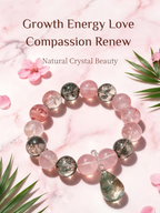 Natural Green Phantom Quartz, Rose Quartz & Sakura Agate Bracelet with Green Phantom Quartz Teardrop Pendant – Crystal Jewelry for Growth, Love & Harmony