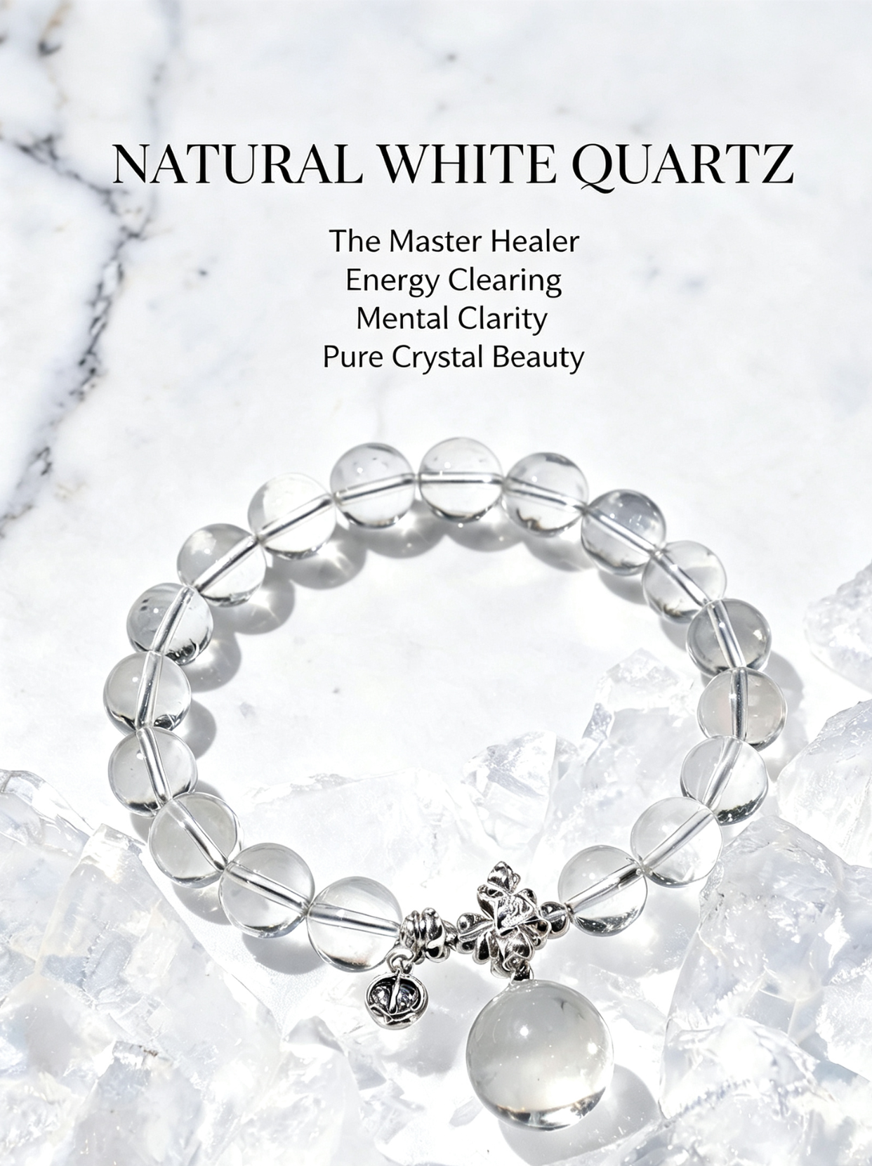 Natural White Quartz Bubble Bead Bracelet – Minimal Crystal Jewelry for Energy Cleansing, Calm & Everyday Luck