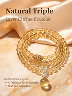 Natural Citrine Triple Layer Bracelet with Citrine Bead Pendant – Luxury Crystal Bracelet for Wealth, Confidence & Positive Energy