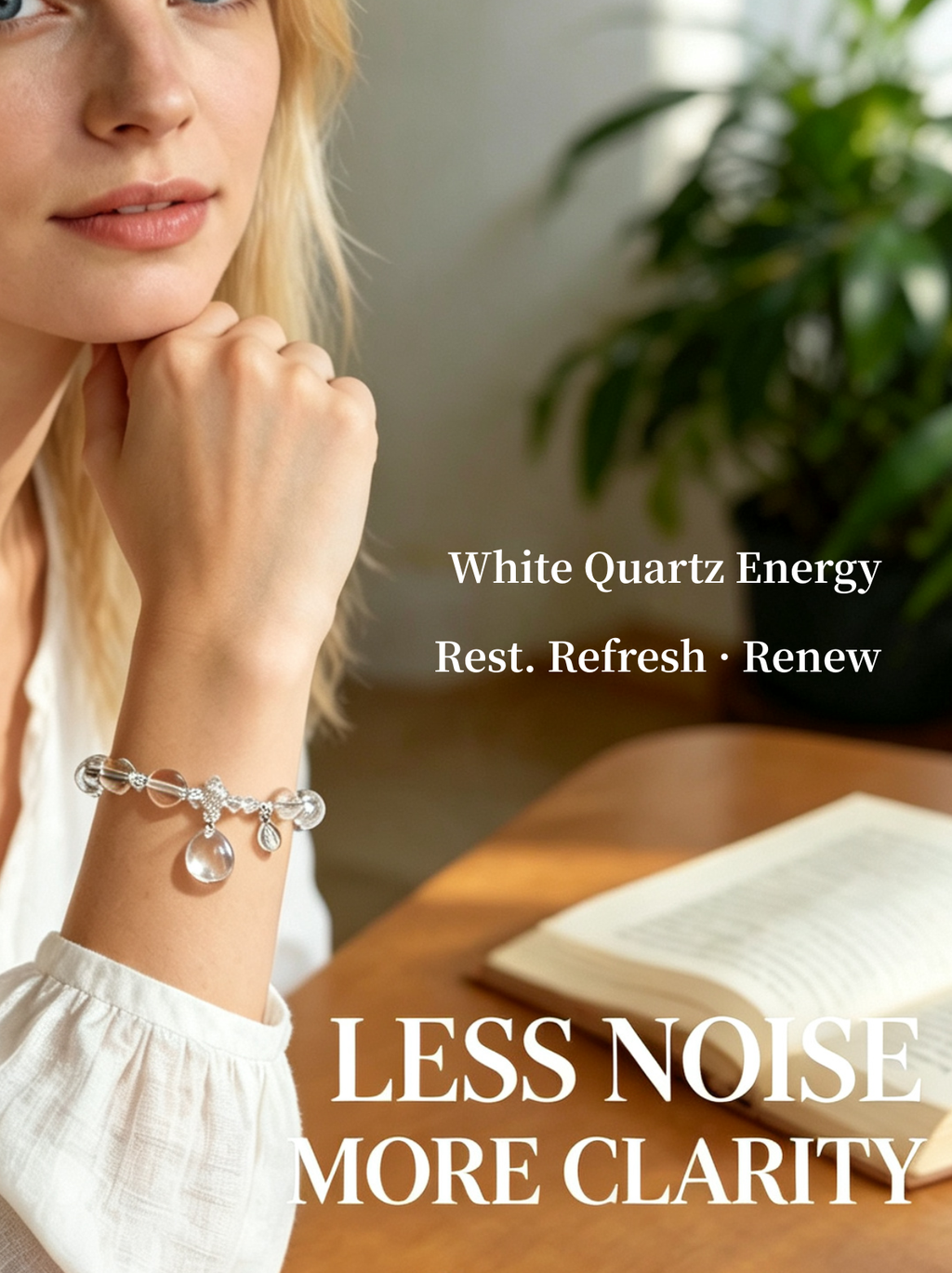 Natural White Quartz Bubble Bead Bracelet – Minimal Crystal Jewelry for Energy Cleansing, Calm & Everyday Luck