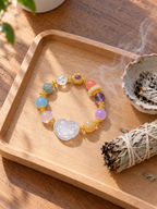 Additional view of natural Aquamarine, Nanhong Agate bracelet with gemstone details