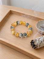 Additional view of natural Green Phantom Quartz, Pyramid Citrine bracelet with 11mm beads with gemstone details