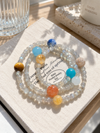 Natural Gray Moonstone, Red Flower Agate, Kyanite, Layered Phantom Quartz bracelet with 8mm beads