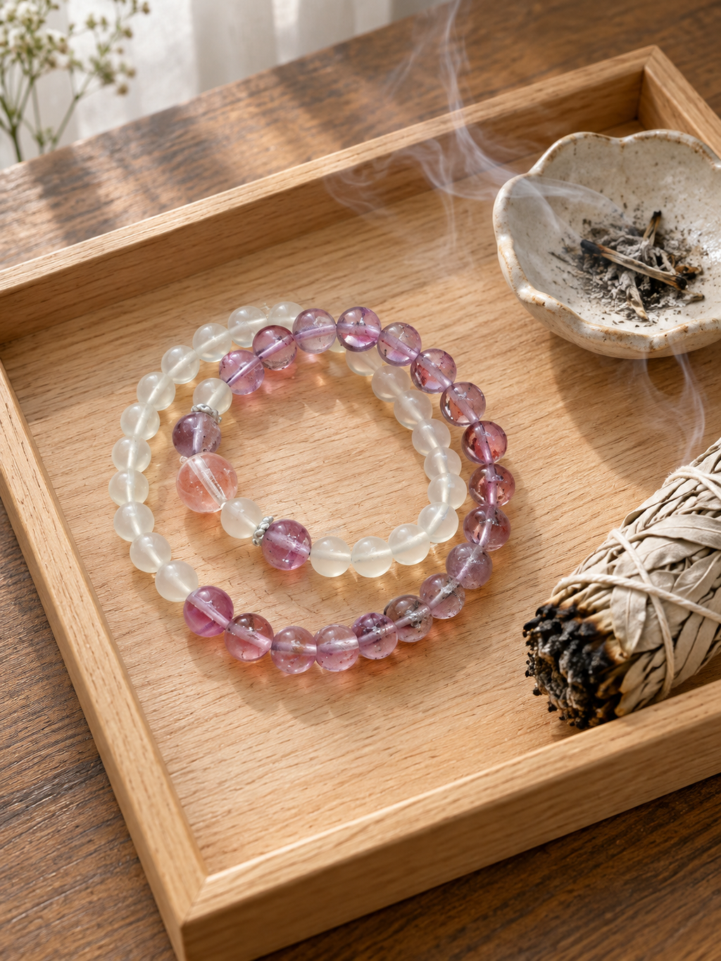 Additional view of natural Brazilian Amethyst, Lemon Citrine bracelet showing gemstone color, texture and design details