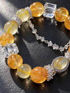 Additional view of natural Pyramid Citrine, Golden Rutilated Quartz bracelet with 12mm beads with gemstone details