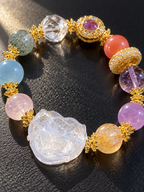 Additional view of natural Aquamarine, Nanhong Agate bracelet with gemstone details