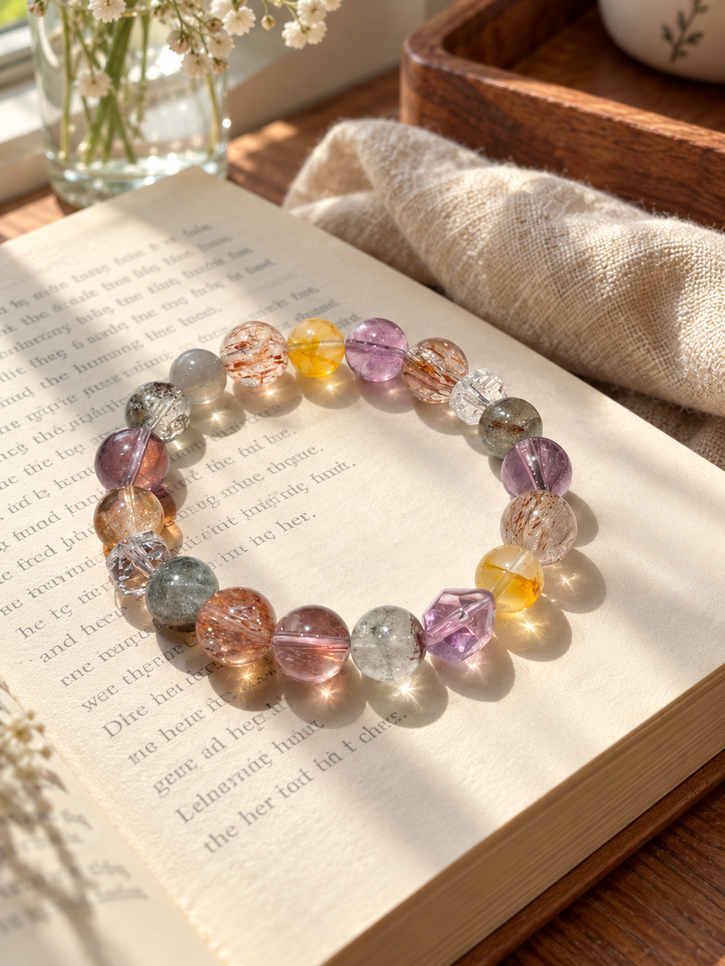 Natural Amethyst & Green Phantom Multi-Gemstone Bracelet