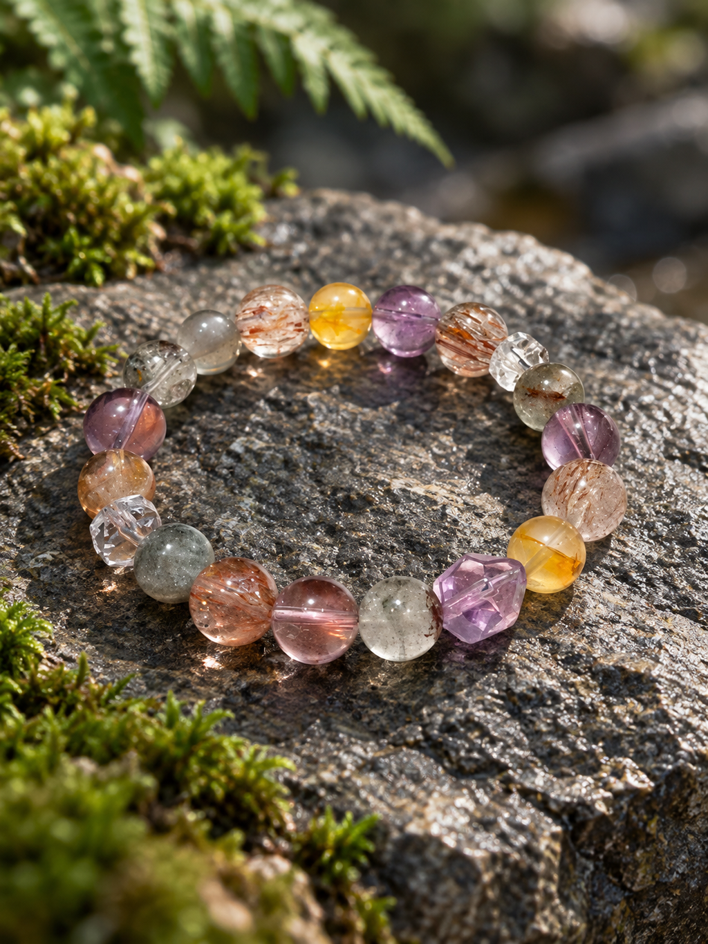 Natural Amethyst & Green Phantom Multi-Gemstone Bracelet