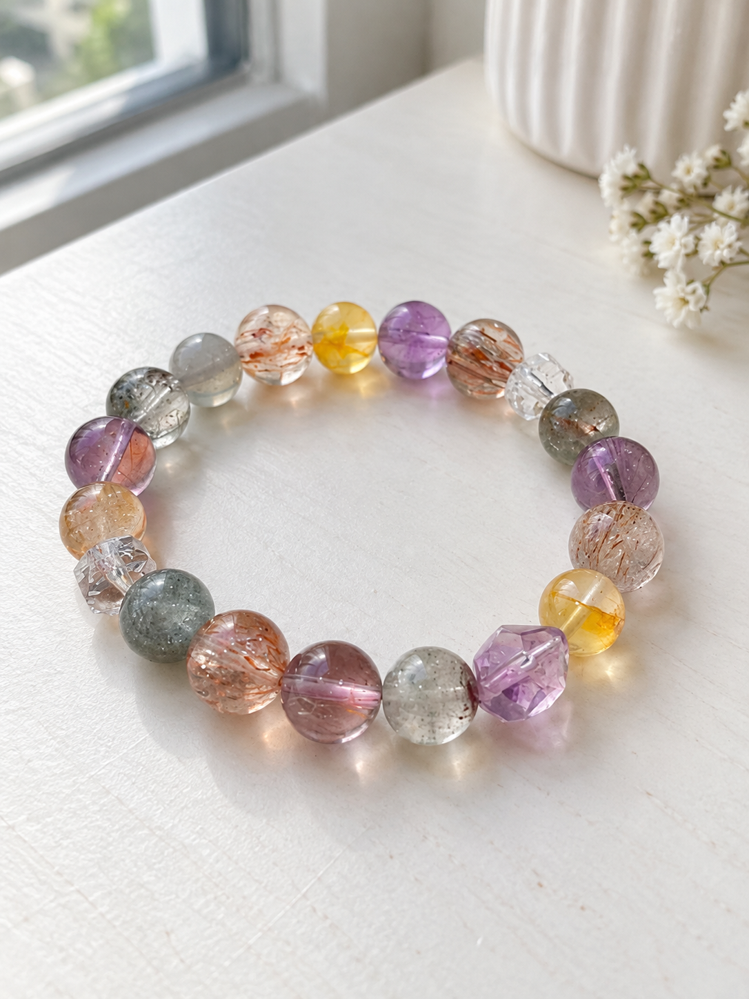 Natural Amethyst & Green Phantom Multi-Gemstone Bracelet