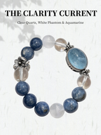 The Clarity Current | Premium Clear Quartz, White Phantom & Aquamarine Bracelet