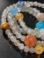 Additional view of natural Gray Moonstone, Red Flower Agate bracelet with 8mm beads with gemstone details