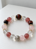Aries zodiac bracelet with Strawberry Quartz, Red Tiger’s Eye, Clear Quartz, Rose Quartz and zodiac spacer