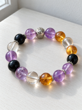 Capricorn zodiac bracelet with Amethyst, Obsidian, Golden Flower Agate, Clear Quartz and zodiac spacer