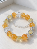Natural Pyramid Citrine, Golden Rutilated Quartz, Golden Flower Agate bracelet with 12mm beads