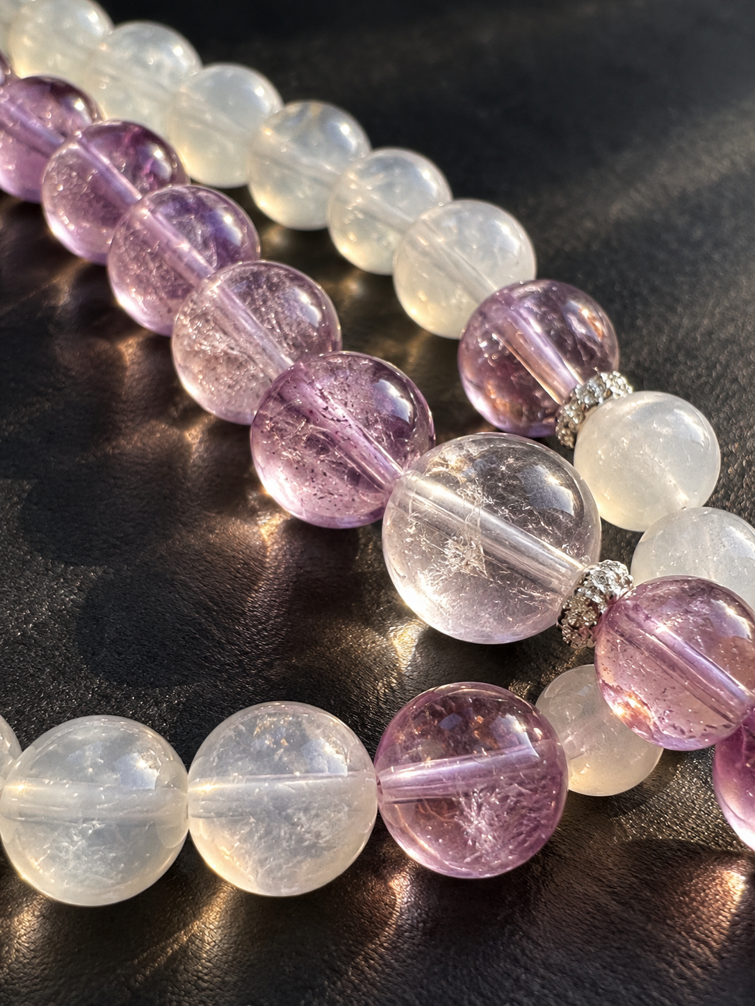 Additional view of natural Brazilian Amethyst, Lemon Citrine bracelet showing gemstone color, texture and design details