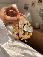 Additional view of natural Pyramid Citrine, Clear Quartz Fox Charm bracelet with 12mm beads with gemstone details