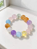 Natural Aquamarine, Citrine, Lemon Citrine, Golden Flower Agate bracelet with 12mm beads
