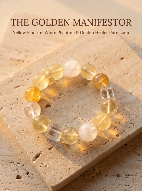 Yellow Fluorite & White Phantom Quartz & Yellow Topaz bracelet in a refined product view