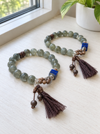 Natural Hetian jade and agarwood bracelet with lapis lazuli cube accent and 10mm beads