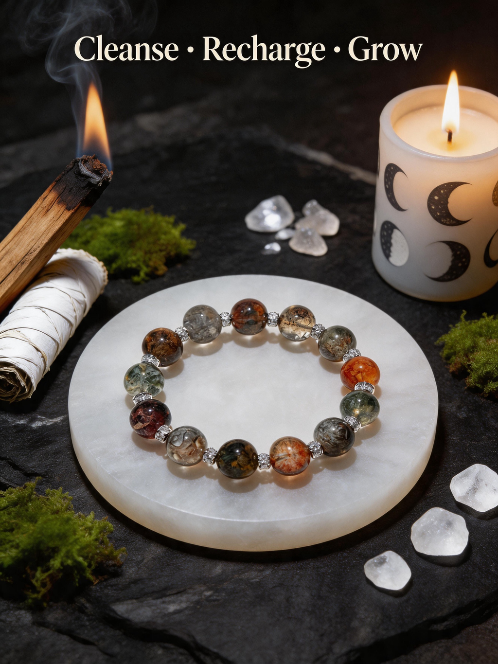 Natural Four Seasons Garden Phantom Quartz Bubble Bracelet – Handmade Crystal Bracelet for Growth, Prosperity & Positive Energy