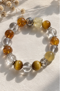 Leo zodiac bracelet with Tiger’s Eye, Golden Flower Agate, Clear Quartz, Citrine cube and zodiac spacer