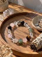 Libra zodiac crystal bracelet displayed in a minimalist crystal cleansing ritual setting