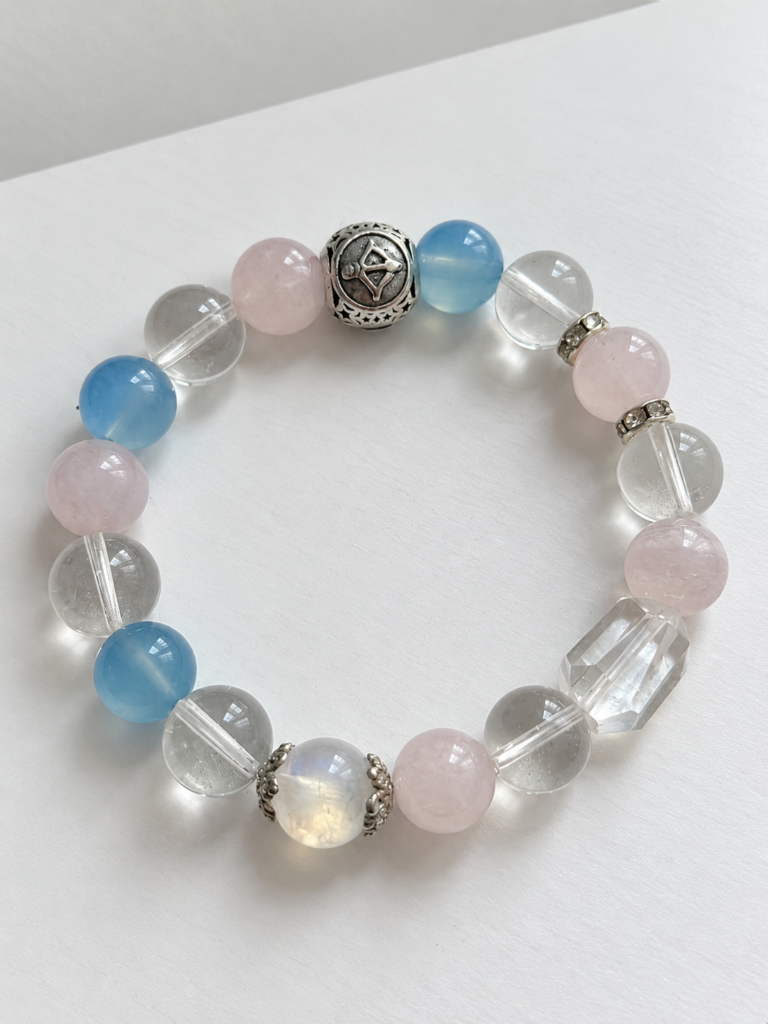Sagittarius zodiac bracelet with Aquamarine, Golden Flower Agate, Labradorite, Clear Quartz and zodiac spacer