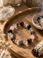 Scorpio zodiac crystal bracelet displayed in a minimalist crystal cleansing ritual setting