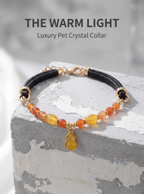 Strawberry Quartz & Orange Moonstone & Amber pet collar in a refined product view