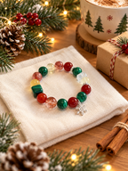 Christmas gemstone bracelet with Malachite, Red Agate, Citrine and Yellow Fluorite in festive red, green and gold tones